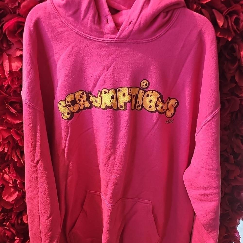 Gildan Women's Pink Hoodie with Graphic Scrumptious Print Size Large